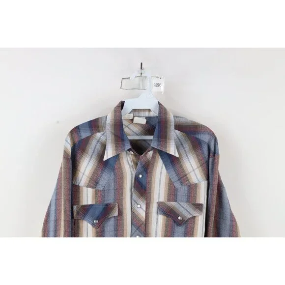 Vintage 70s Streetwear Mens Large Rainbow Striped Western Snap Button Shirt - Picture 2 of 13